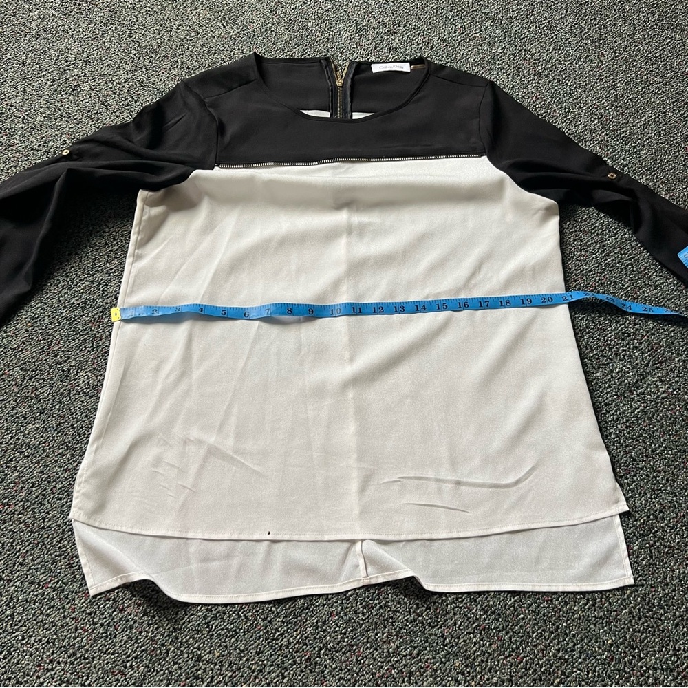 CALVIN KLEIN Black & White Colorblock Business Casual 3/4 Long Adjustable Sleeve - Picture 14 of 16